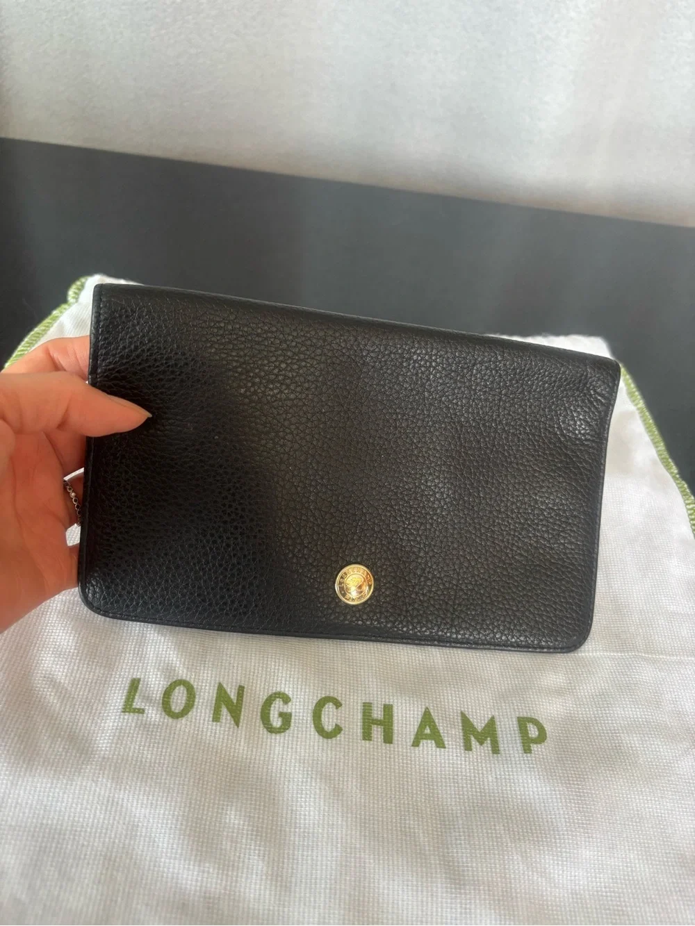 Longchamp Genuine Black Leather wallet Passport Holder Travel Organizer clutch